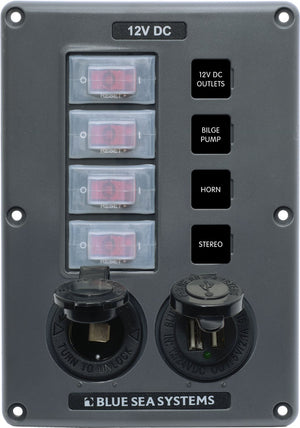 BLUE SEA 4321-BSS PANEL SWITCH H2O CB 4POS SCKT & USB