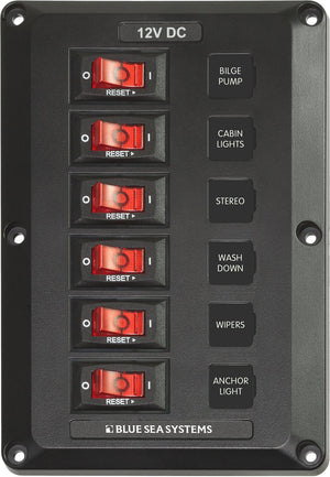 BLUE SEA 4352-BSS PANEL BELOW DECK 12VDC 6PC