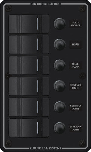 BLUE SEA 8373-BSS PANEL H2O 12VDC CLB 6POS BLK V