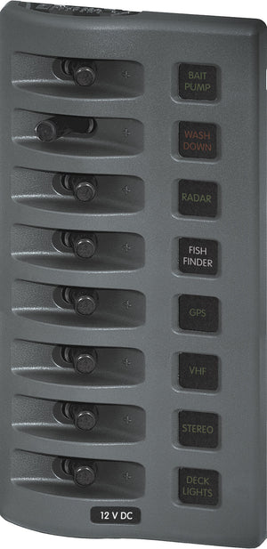 BLUE SEA 4308-BSS PANEL WD 12VDC FUSED 8POS GRAY