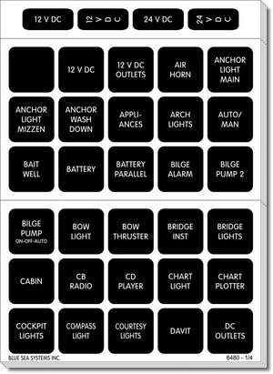 BLUE SEA 4217-BSS LABEL KIT DC H2O 120 SQUARE BLK