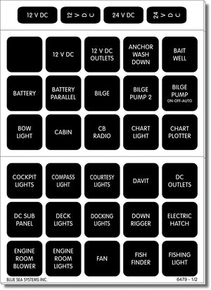 BLUE SEA 4216-BSS LABEL KIT DC H2O 60 SQUARE BLK