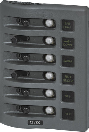 BLUE SEA 4376-BSS PANEL WD 12VDC CLB 6POS GRAY