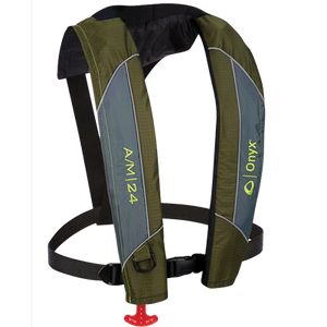 ONYX OUTDOOR 132000-400-004-18 A/M-24 AUTO/MNUAL LIFE JACKET GREEN