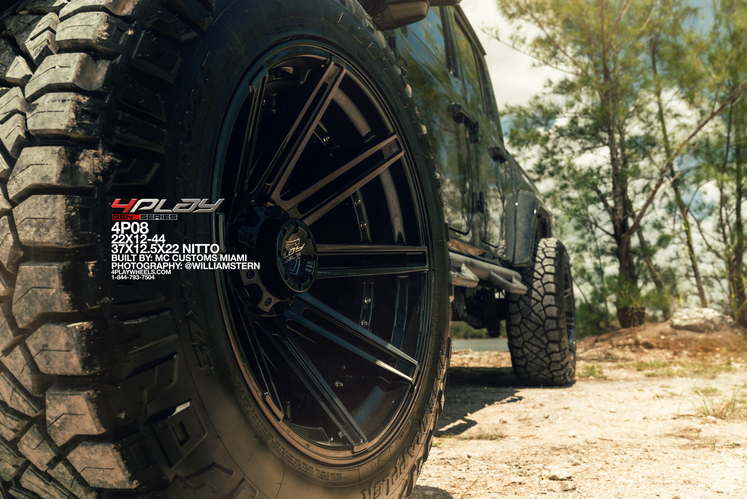 4PLAY 4P08-22120-5D55-44BBT 22x12 fits Ram-Dodge-Jeep-GM-Ford Brushed Black Rim