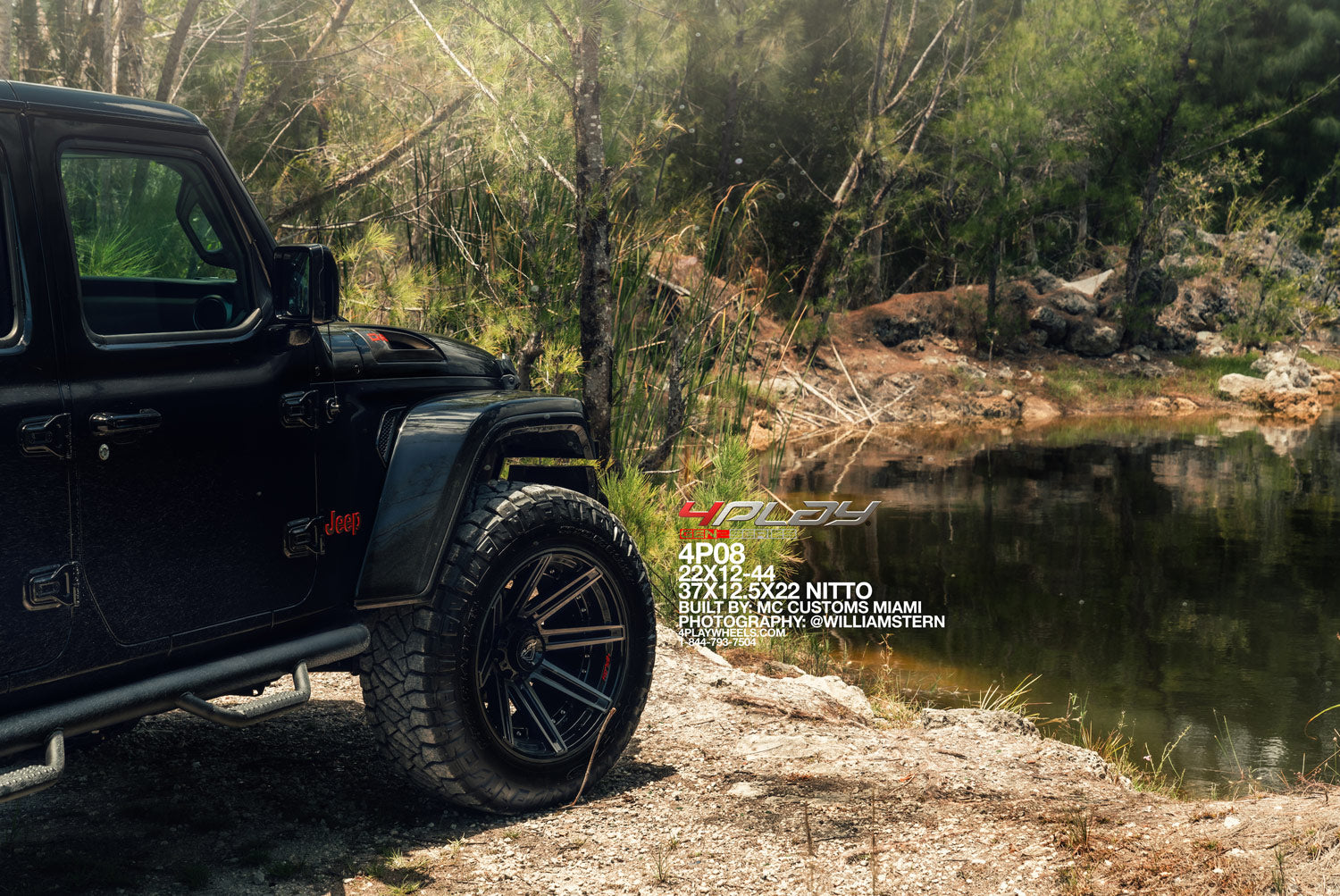 4PLAY 4P08-22120-5D55-44BBT 22x12 fits Ram-Dodge-Jeep-GM-Ford Brushed Black Rim
