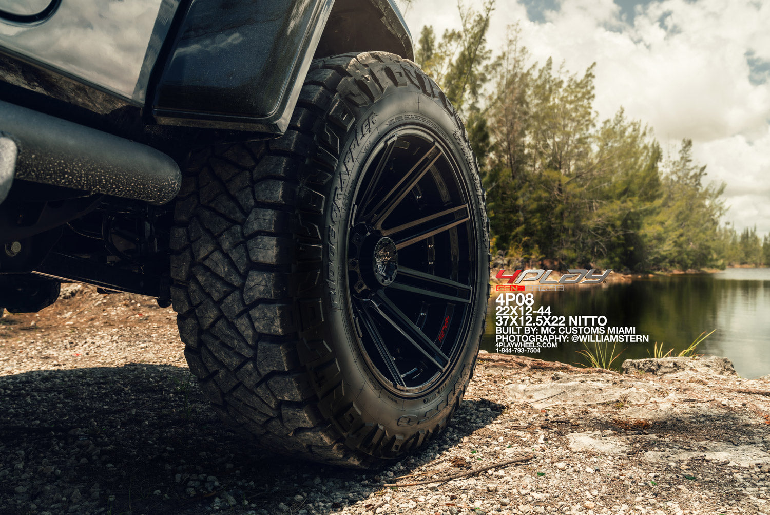 4PLAY 4P08-22120-5D55-44BBT 22x12 fits Ram-Dodge-Jeep-GM-Ford Brushed Black Rim