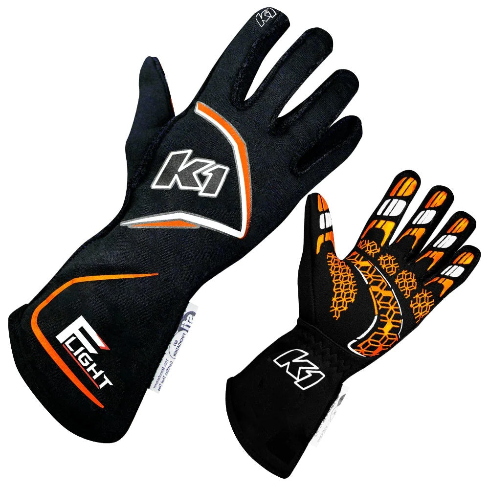 K1 RACEGEAR 23-FLT-NFO-2XL Gloves Flight XX-Large Black-Flo Oragne