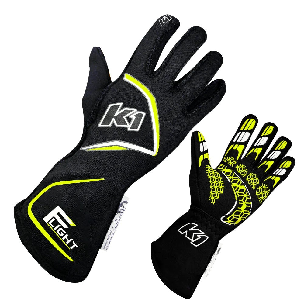 K1 RACEGEAR 23-FLT-NFY-2XL Gloves Flight XX-Large Black-Flo Yellow