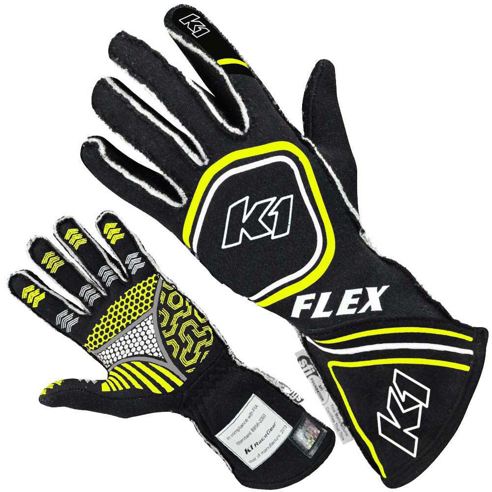 K1 RACEGEAR 23-FLX-NFY-XL Glove Flex X-Large Black / Flo Yellow SFI / FIA