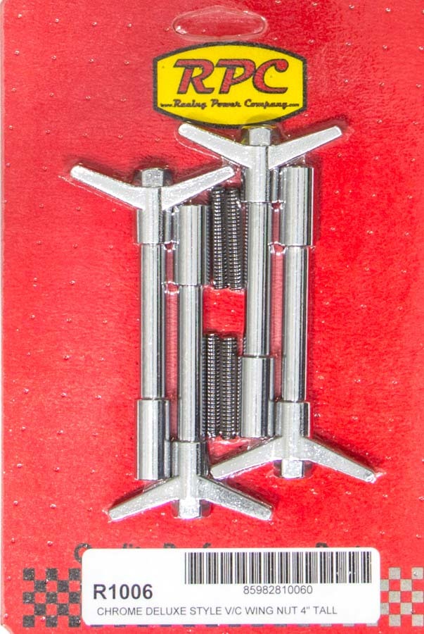 RACING POWER R1006 4in Chrome Wing Nuts 1 1/4-20 4pk