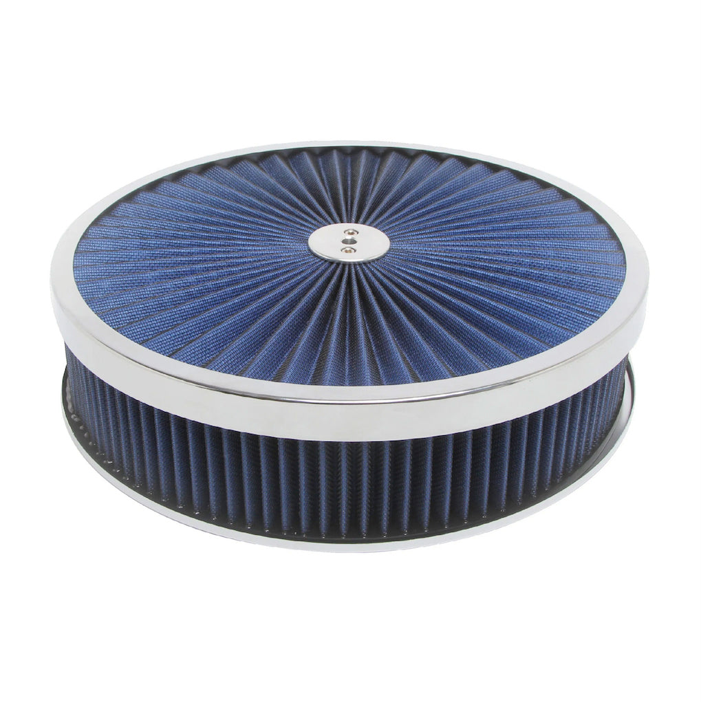 RACING POWER R2226 14in X 3in Super Flow Ai r Cleaner Chrome/Blue