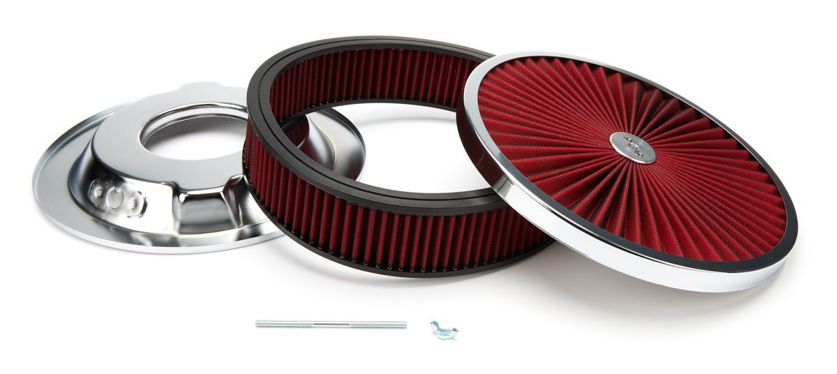 RACING POWER R2236 14in X 3in Super Flow Air Cleaner Chrome/Red