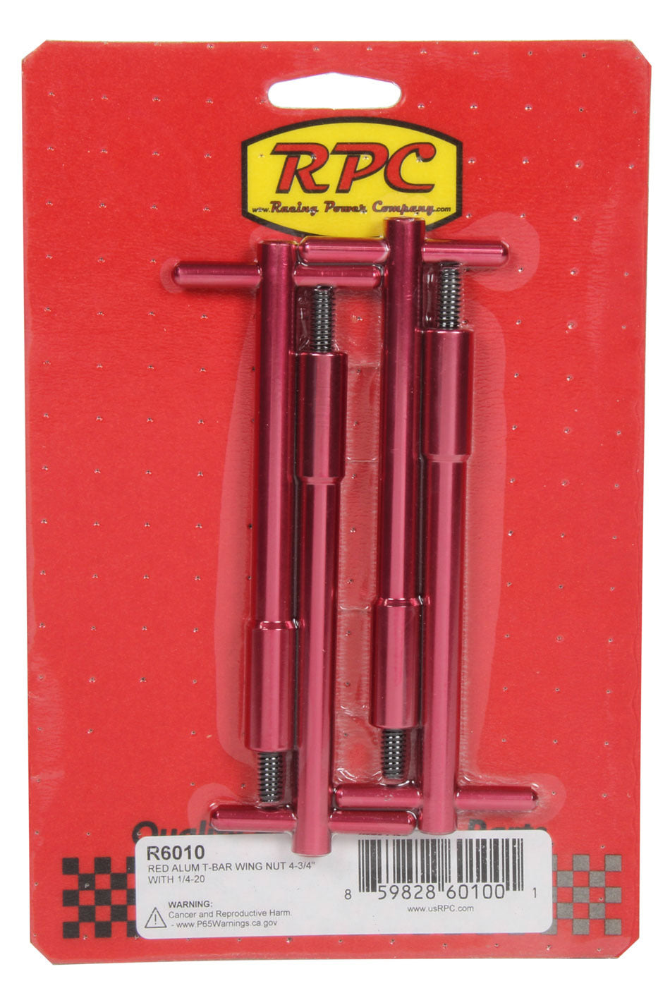 RACING POWER R6010 Red Aluminum T-Bar Wing Nut 4-3/4In With 1/4-20