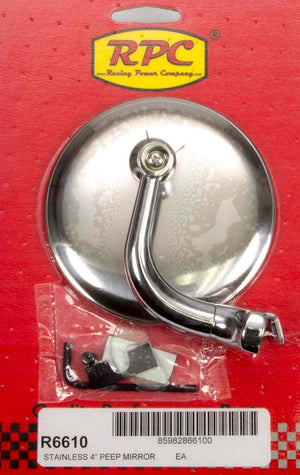 RACING POWER R6610 Stainless Peep Mirror w/Short Arm 4in