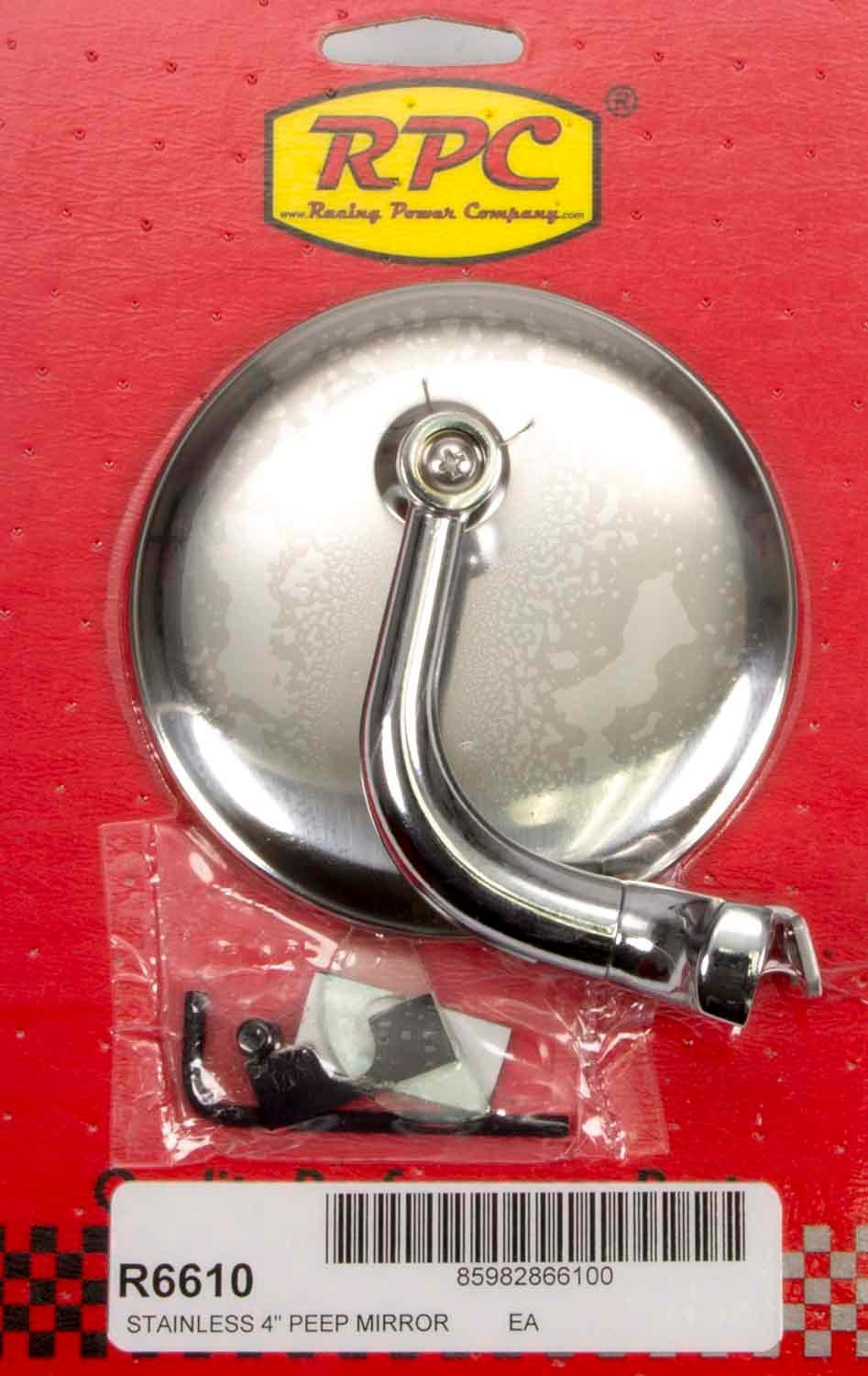 RACING POWER R6610 Stainless Peep Mirror w/Short Arm 4in