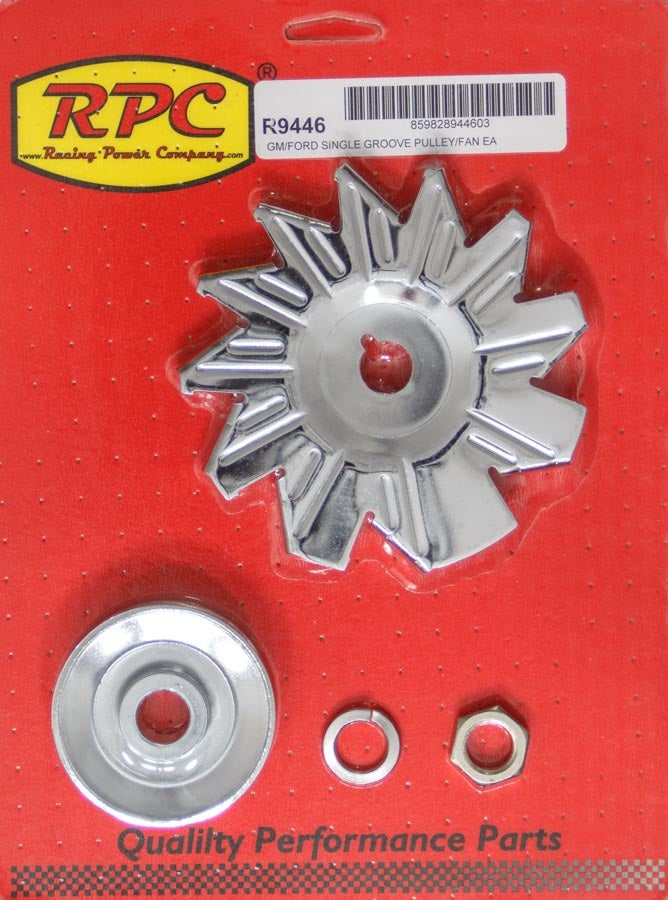 RACING POWER R9446 SIngle Groove Alternator Pulley And Fan Chrome