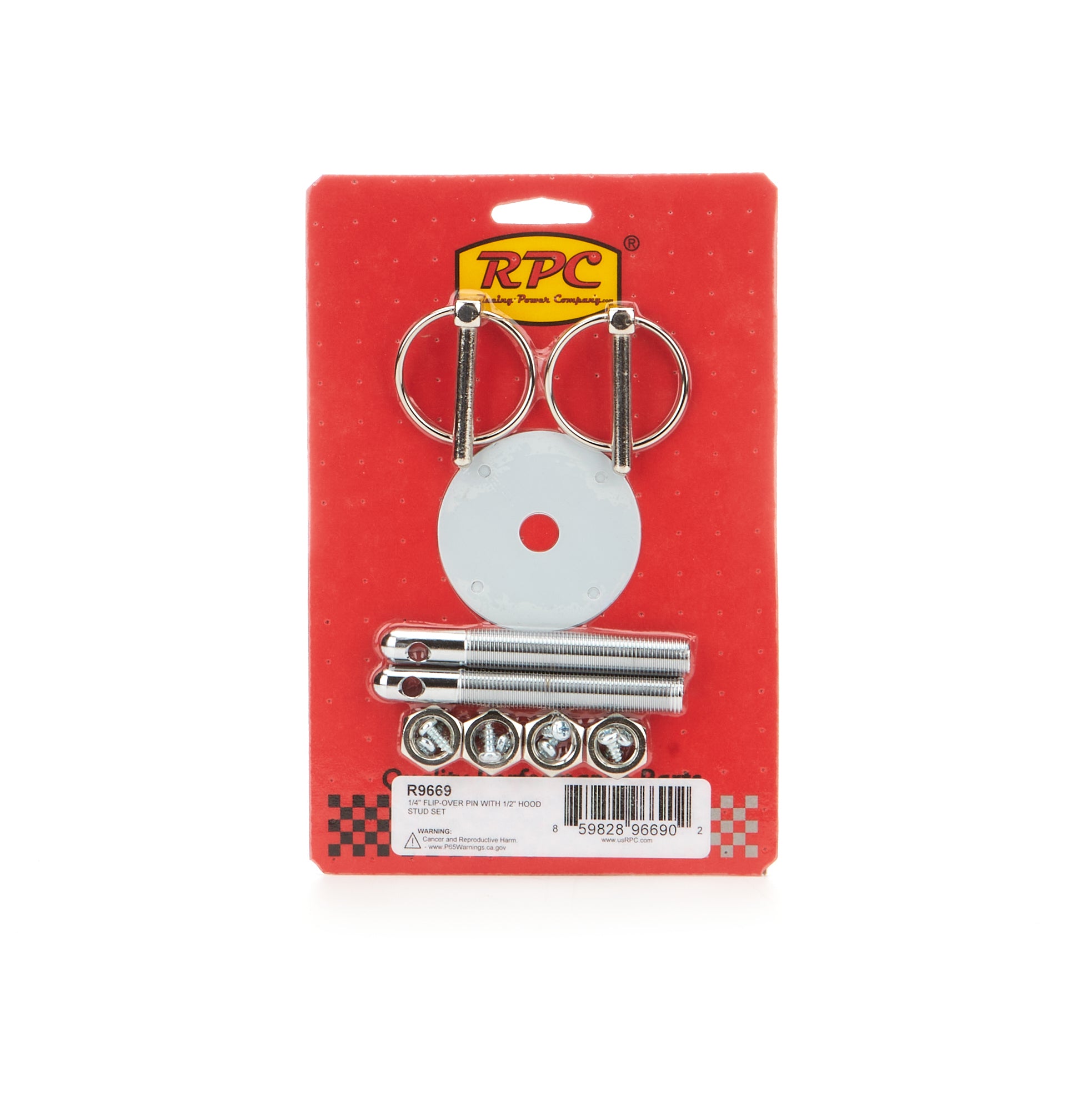 RACING POWER R9669 1/4in Flip-Over Pin With 1/2in Hood Stud Set