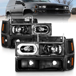 ANZO 111507 88-98 fits Chevrolet C1500 Crystal Headlights Black Housing w/ Signal and Side Marker Lights