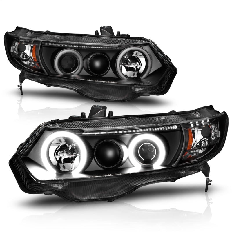 ANZO 121062 2011 fits Honda 06-20 Civic Projector Headlights w/ Halo Black (CCFL)