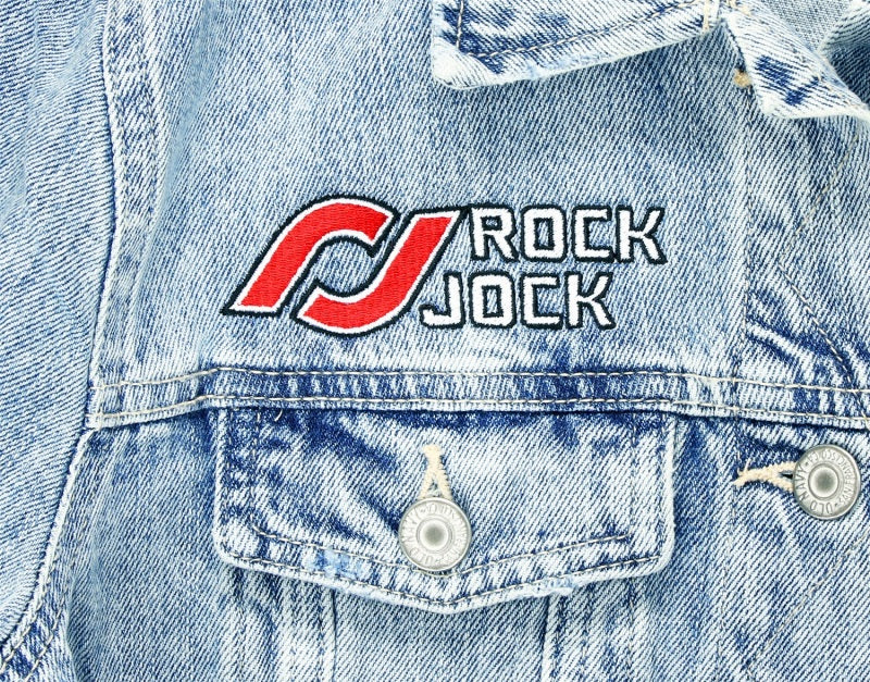 RockJock RJ-714000-L Jean Jacket w/ Embroidered Logos Front and Back Blue Womens Large