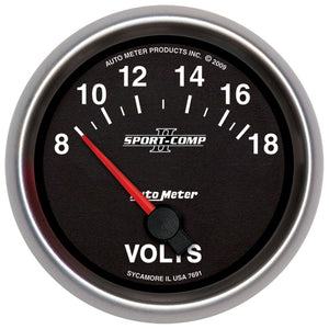 AutoMeter 7691 Autometer Sport-Comp II 2-5/8in 18V Electrical Voltmeter Gauge
