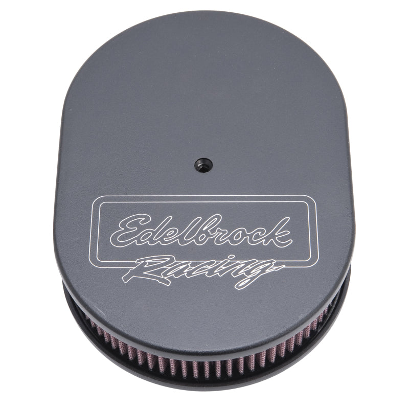 Edelbrock 42203 Air Cleaner Victor Series Oval Aluminum Top Cloth Element 11 875In X 8 25In X 3 75In Black