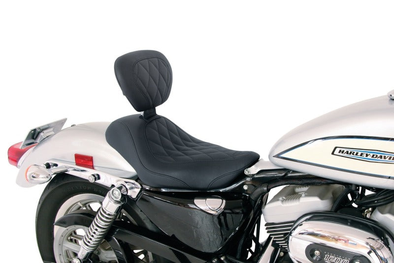 Mustang 79814 Harley Sportster Wide Tripper Solo Seat w/Driver Backrest Diamond Stitch - Black