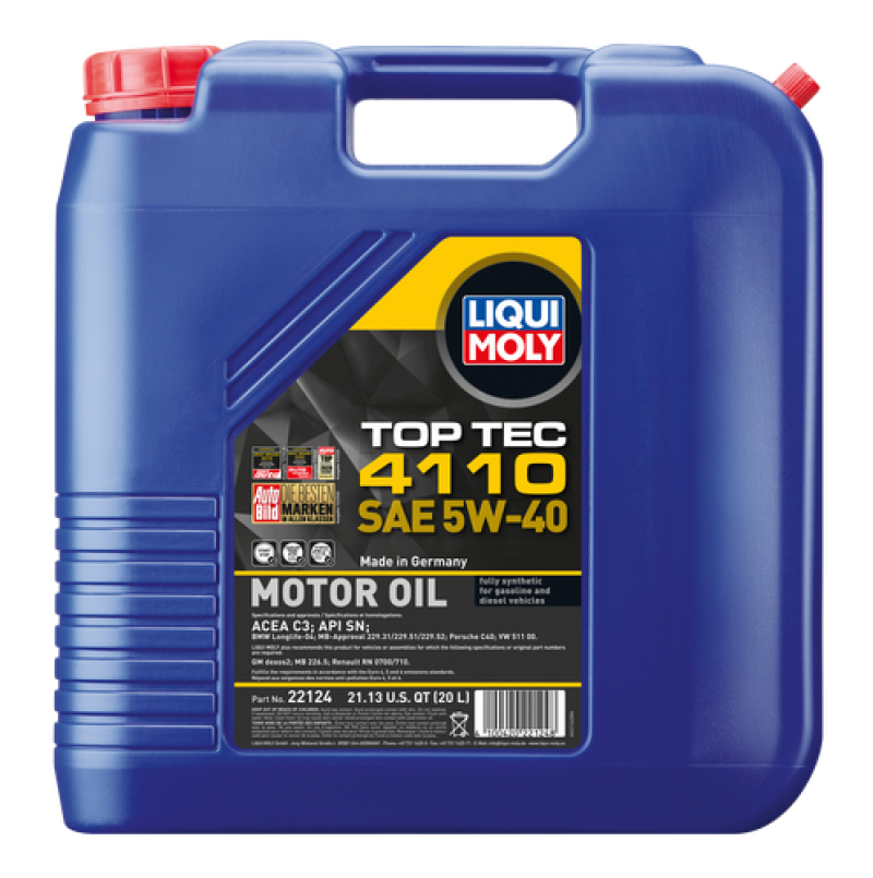 LIQUI MOLY 22124 20L Top Tec 4110 Motor Oil SAE 5W40