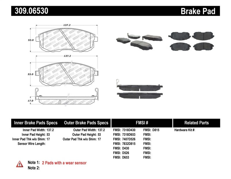 Stoptech 309.0653 Performance 02-05 350z / 03-04 G35 / 03-05 G35X Front Brake Pads
