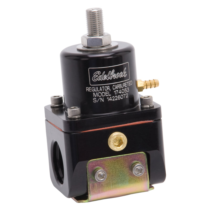 Edelbrock 174053 Fuel Pressure Regulator Carbureted 180 GPH 5-10 PSI -10 In/Out -6 Return Black
