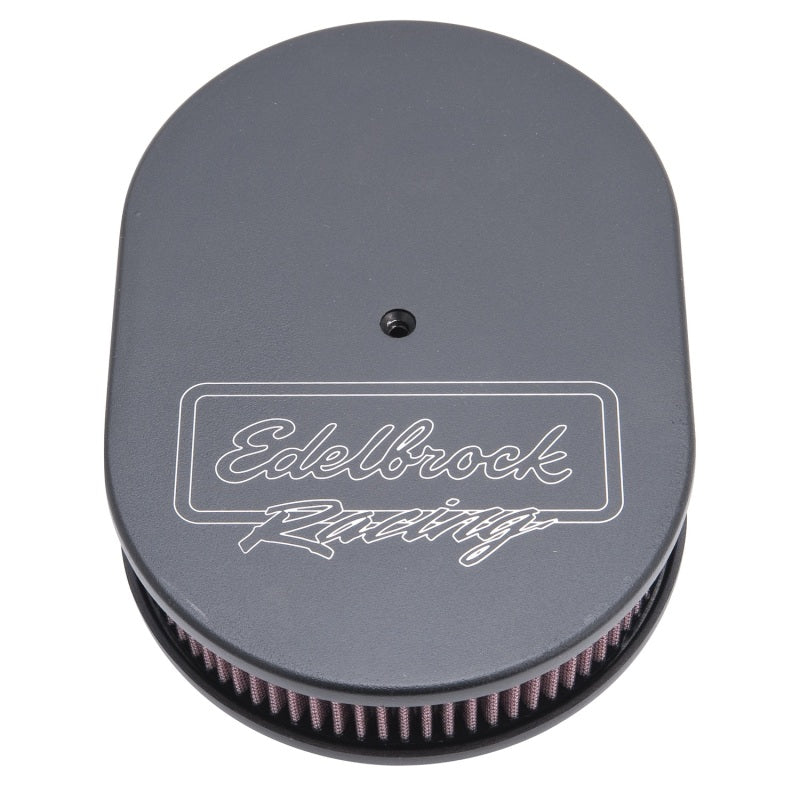 Edelbrock 42203 Air Cleaner Victor Series Oval Aluminum Top Cloth Element 11 875In X 8 25In X 3 75In Black