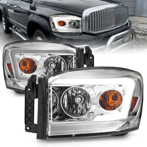 ANZO 111525 06-09 fits Dodge RAM 1500/2500/3500 Headlights Chrome Housing/Clear Lens (w/ Light Bars)