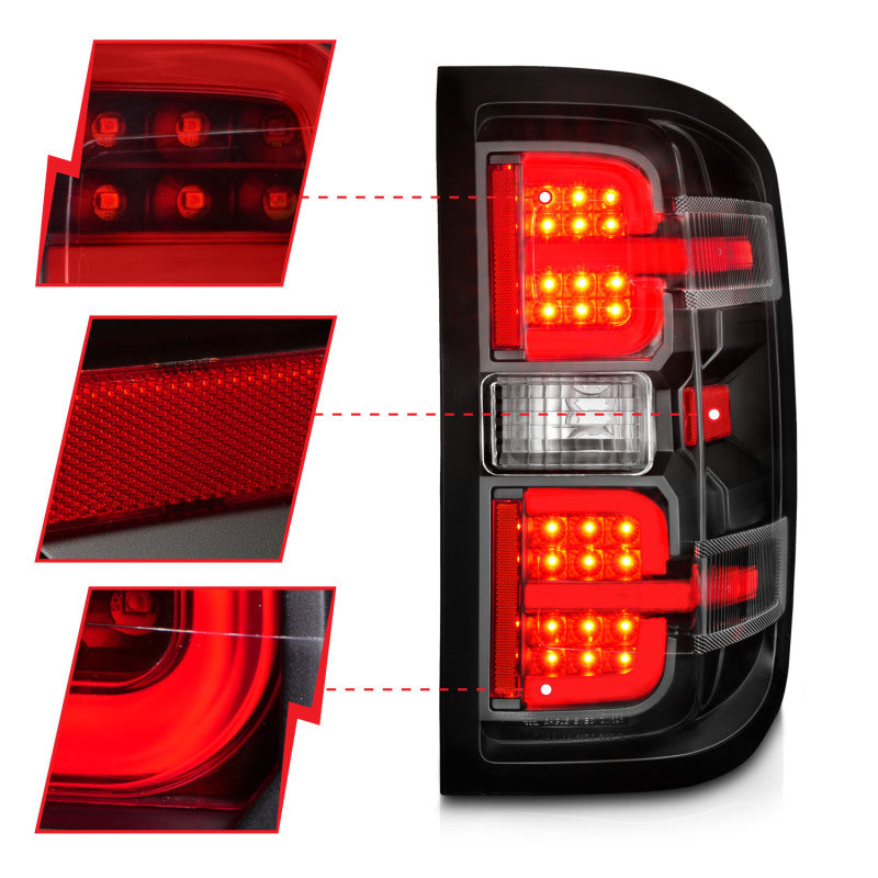 ANZO 311425 fits Chevy 15-19 Silverado 2500HD/3500HD (Halgn Only) LED Tail Lights w/Black Light Bar & Clear Lens