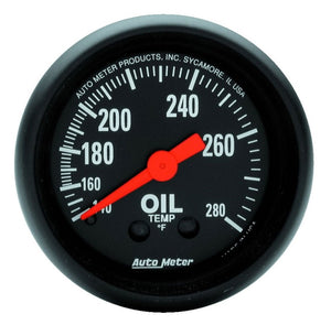 AutoMeter 2609 Z Series 2-1/16in 140-280 Deg F Mechanical Oil Temperature Gauge