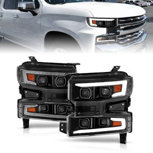 ANZO 111566-R 19-22 fits Chevrolet Silverado 1500 LED Proj HL w/Lgt Bar SwBk Seq. Blk w/In. Light - Passenger Side
