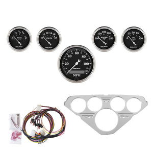 AutoMeter 7036-OTB Autometer Old Tyme Black 5 Piece Kit (MPH/FUEL/OILP/WTMP/BAT) 55-59 fits Chevy Truck Direct-Fit Dash Kit