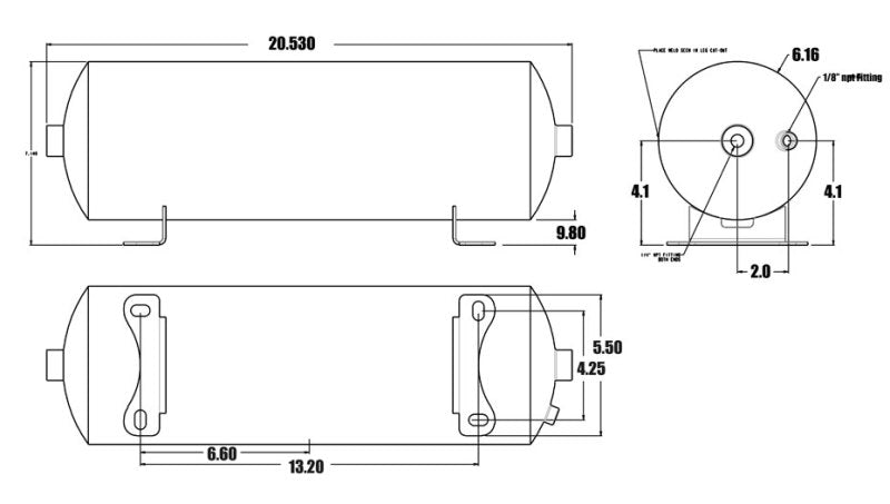 Ridetech 31912100 Air Tank 2 Gallon Aluminum w/ 2- 1/4in Ports and 1- 1/8in Port