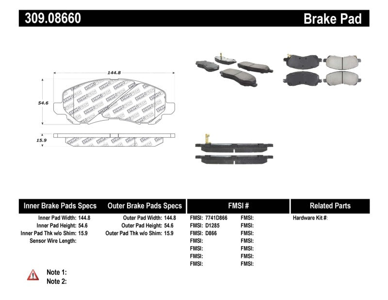 Stoptech 309.0866 Performance 07-10 Jeep Compass/Patriot / 01-09 Mitsubishi Eclipse Front Brake Pads