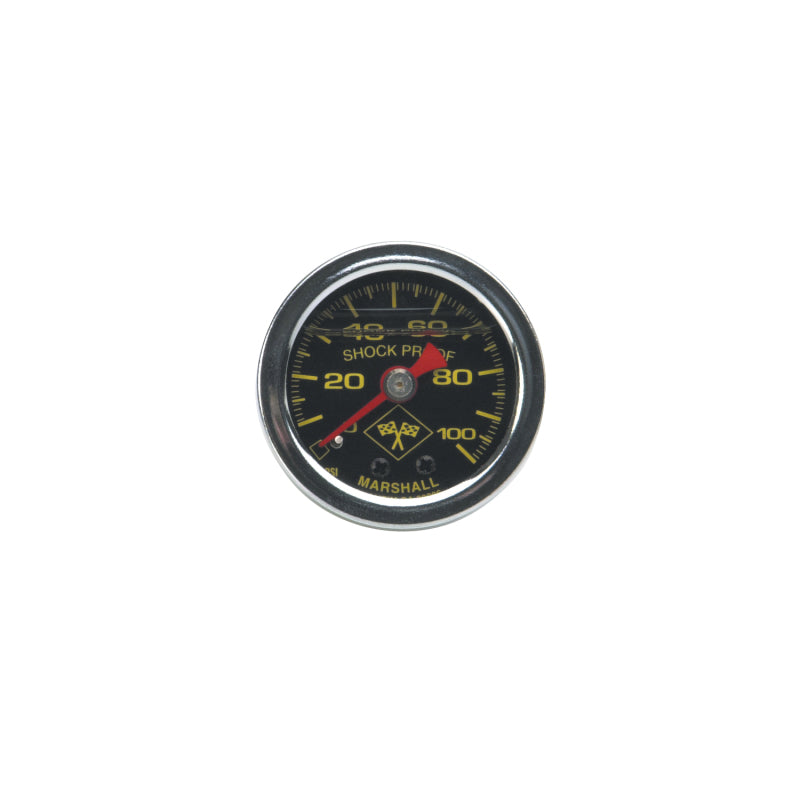 Russell 650320 Performance 100 psi fuel pressure gauge black face chrome case (Liquid-filled)
