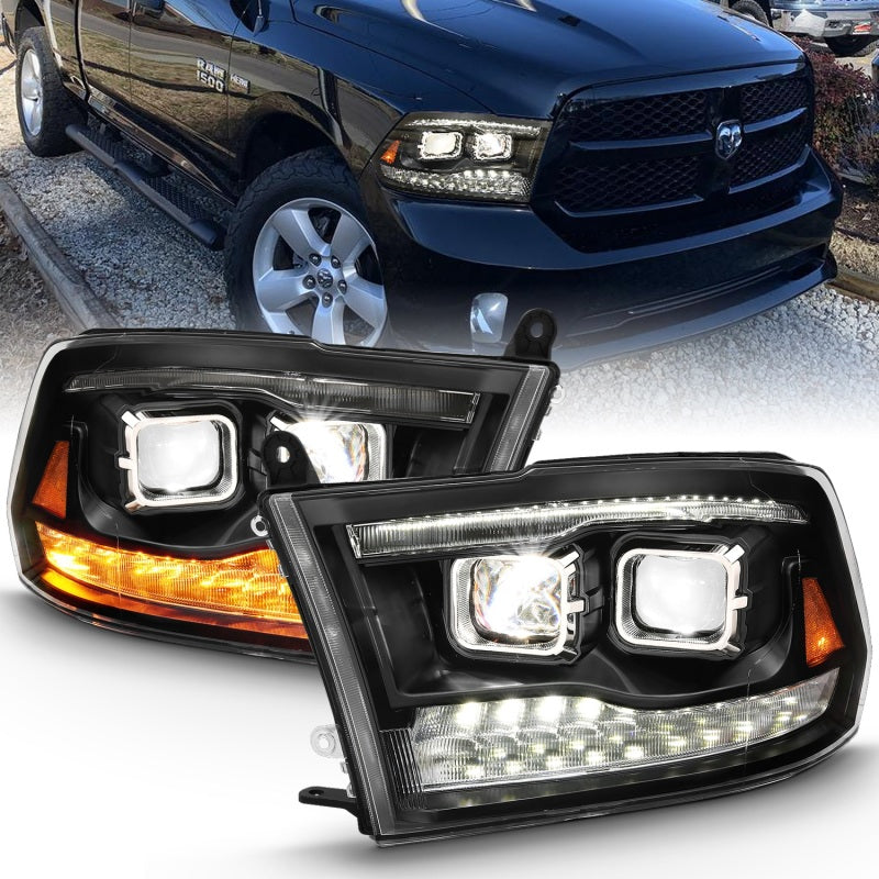 ANZO 111464 2018 fits Dodge 09-20 Ram 1500 Led Projector Plank Style Switchback H.L Halo Black Amber (OE Style)