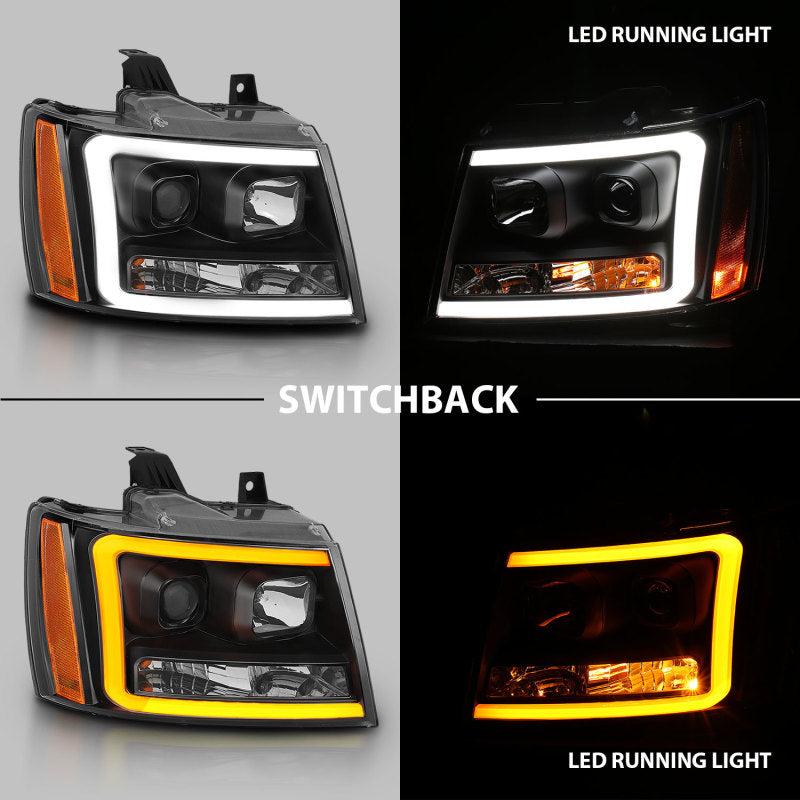 ANZO 111402 fits Chevy 07-14 Tahoe Projector Headlights w/ Plank Style Design Black w/ Amber