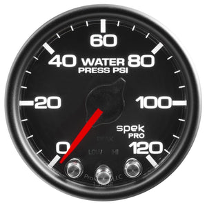 AutoMeter P34532 Autometer Spek-Pro Gauge Water Press 2 1/16in 120psi Stepper Motor W/Peak & Warn Blk/Blk