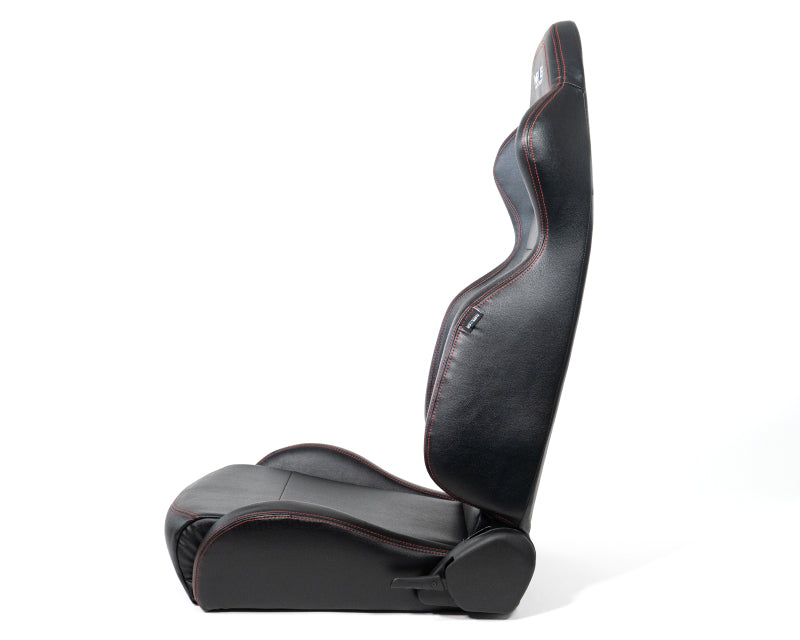 NRG RSC-208-1L RSC-208-1L/R Reclinable Racing Seats Black Leather w/ Logo Red