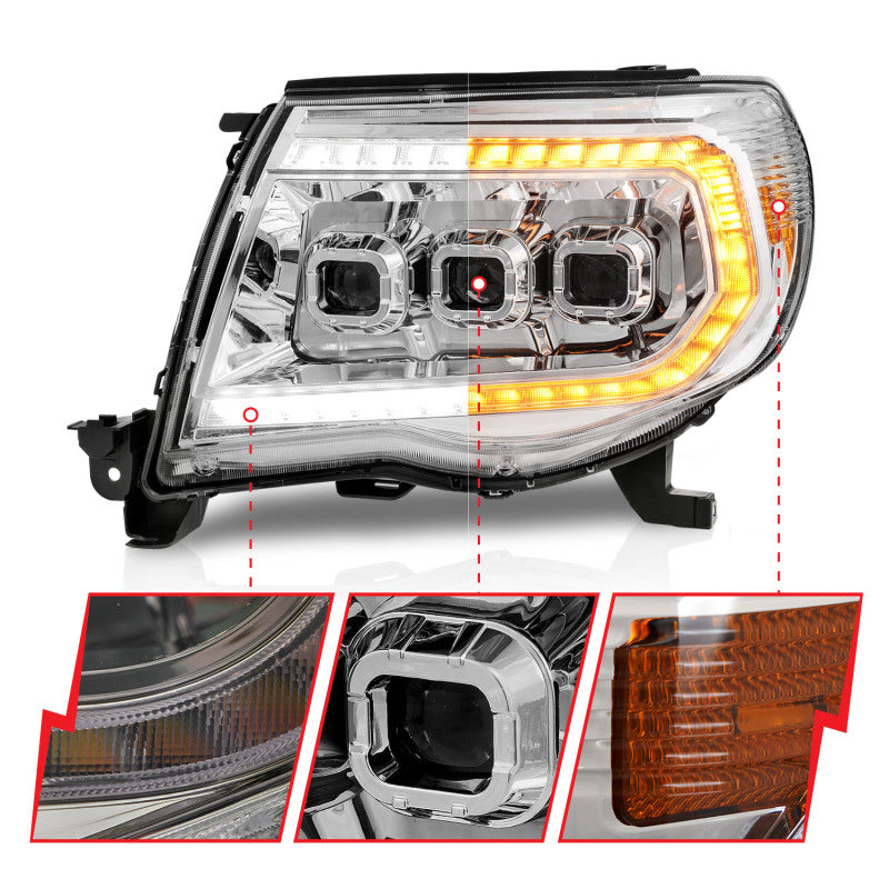 ANZO 111582 fits Toyota 05-11 Tacoma LED Projector Headlights w/Light Bar Swtchbk Seq. Chrome w/Initiation Light