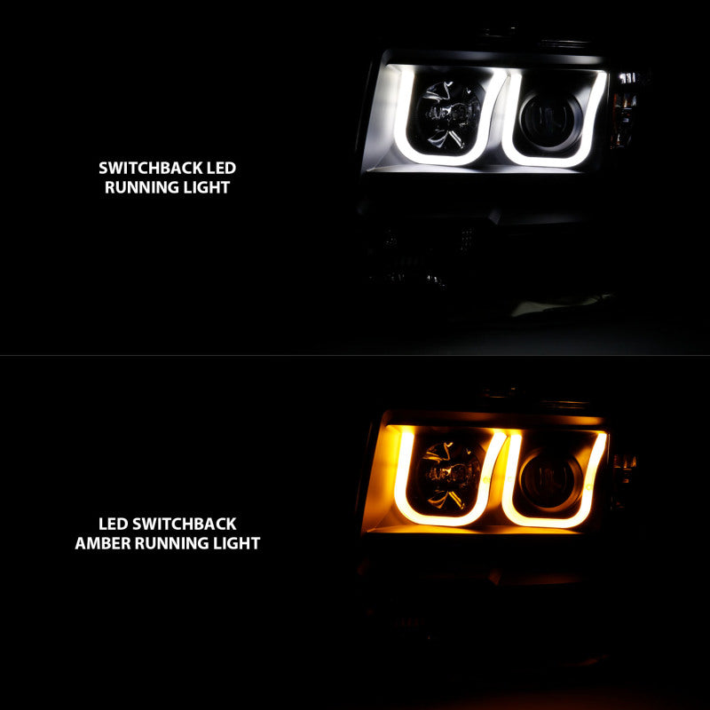 ANZO 111383 2014 fits Ford 09-20 F-150 Projector Headlights w/ U-Bar Switchback Black w/ Amber