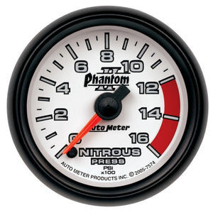 AutoMeter 7574 Autometer Phantom II 2-1/16in 0-1600 PSI Electrical Nitrous Pressure Gauge