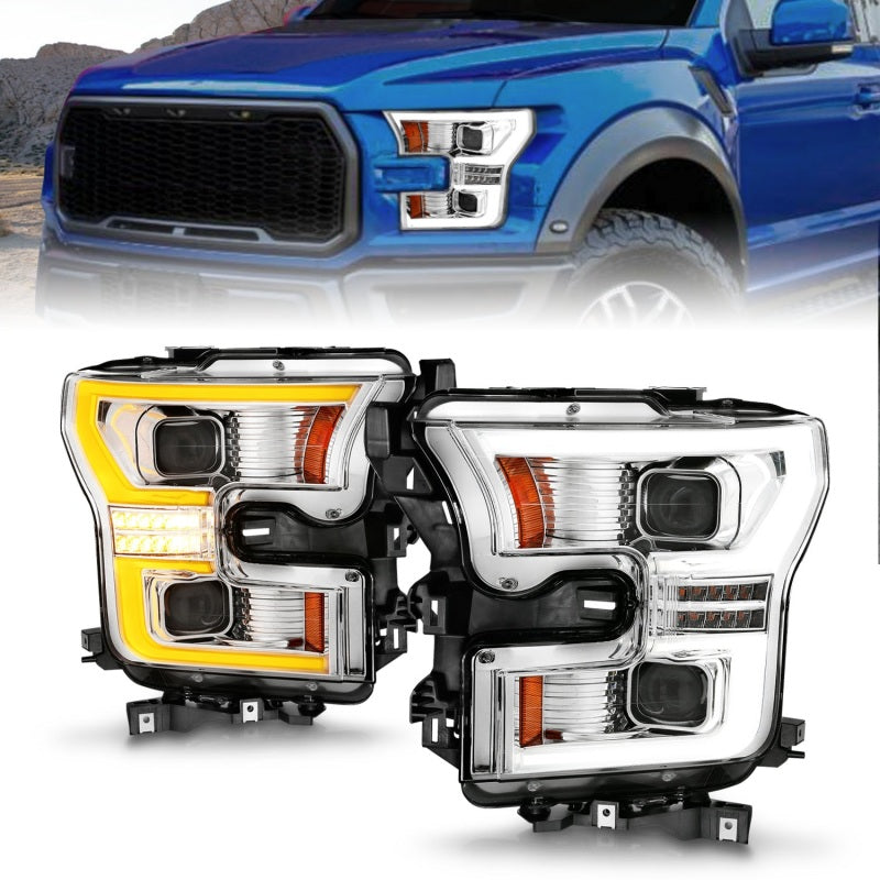 ANZO 111605 fits Ford 15-17 F-150 Chrome LED Projector Plank Style DRL w/Initiation Light Halogen Models