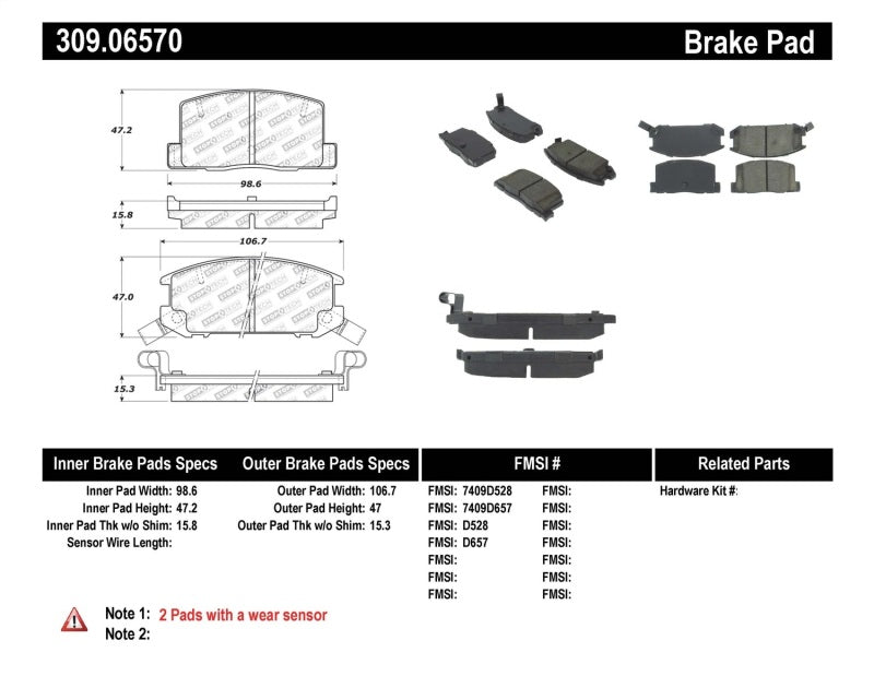 Stoptech 309.0657 Performance 1/90-95/00-05 fits Toyota MR2/Spyder Rear Brake Pads