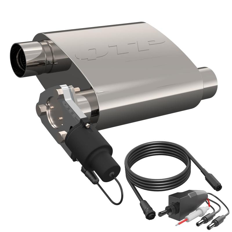 QTP 13252C 2.5in Weld-On 304SS Screamer Muffler Short Case w/Bolt-On QTEC Electric Cutout